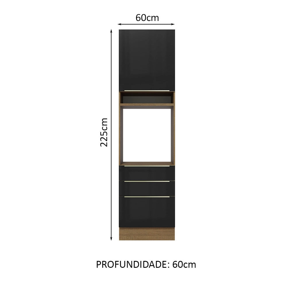 Torre Quente Madesa Lux 60 cm 1 Porta 3 Gavetas Rustic/Preto Cor:Rustic/Preto