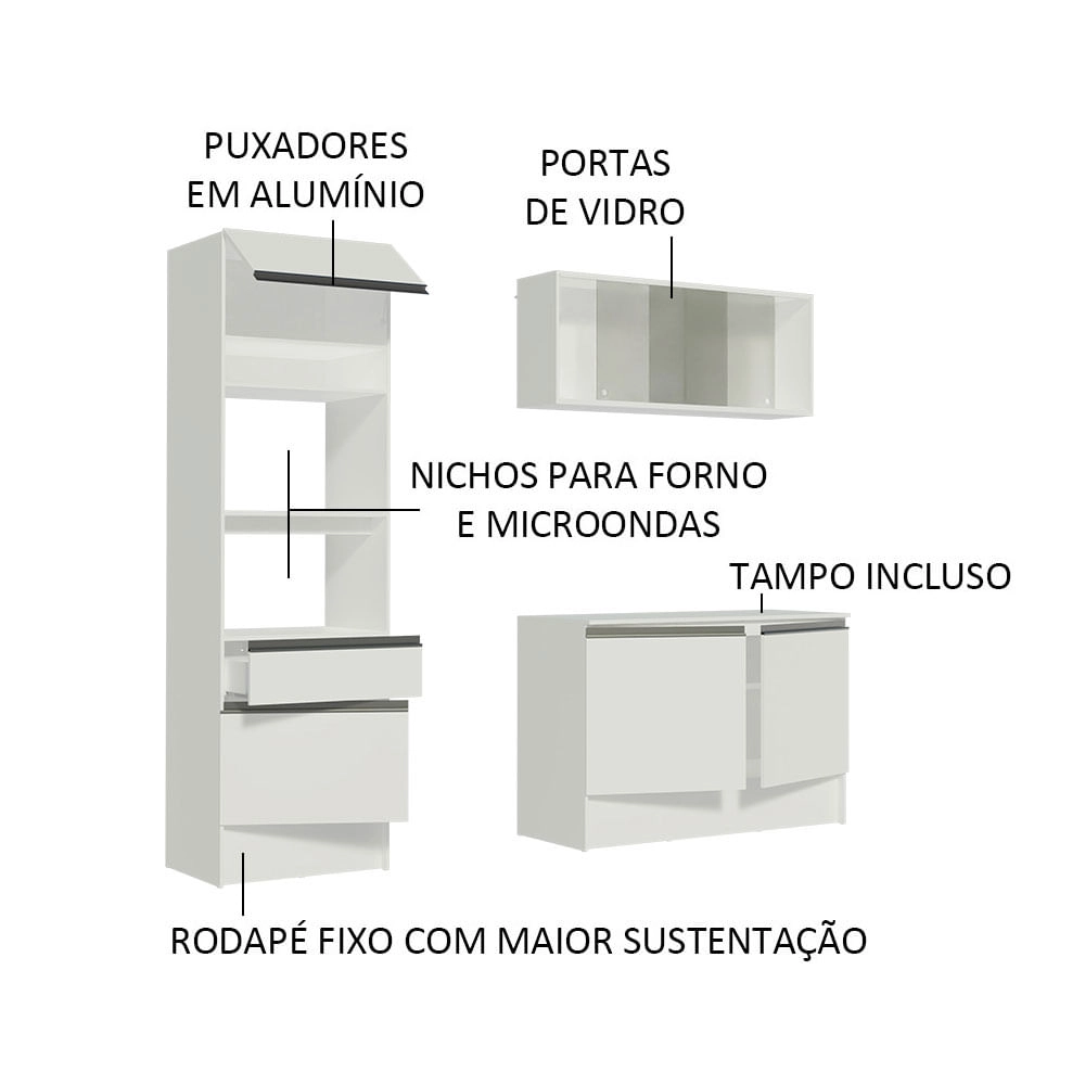 Cozinha Compacta Madesa Topazio Pop com Armário, Balcão e Tampo Branco Cor:Branco