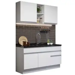 Cozinha Compacta Madesa Glamy 150002 com Armário e Balcão (Sem Tampo e Pia) Branco Cor:Branco