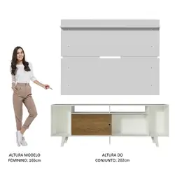 Rack Madesa Cancun com Pés e Painel para TV até 65 Polegadas Branco/Rustic 9B09 Cor:Branco/Rustic/Branco