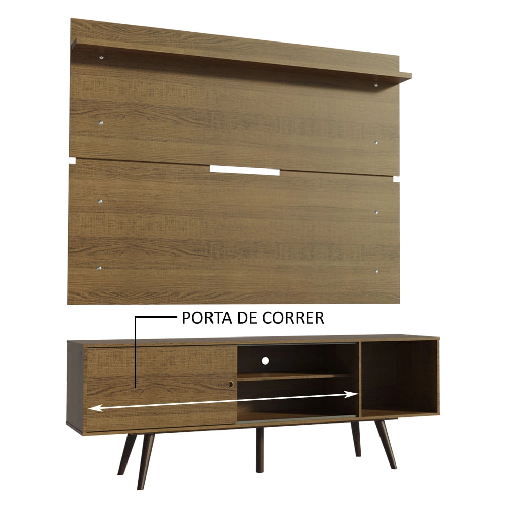 Rack Madesa Cairo e Painel para TV até 65 Polegadas com Pés de Madeira Rustic Cor:Rustic