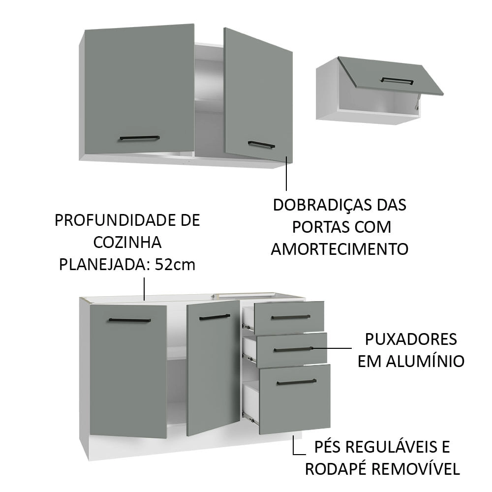 Armário de  Cozinha Compacta 180cm Branco/Cinza Agata Madesa 09 Cor:Branco/Cinza
