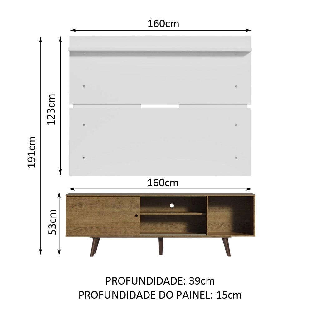 Rack Madesa Dubai e Painel para TV até 65 Polegadas com Pés Rustic/Branco 5Z9B Cor:Rustic/Branco/Rustic