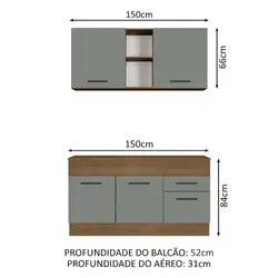 Cozinha Compacta Madesa Agata 150001 com Armário e Balcão (Com Tampo) Rustic/Cinza Cor:Rustic Cinza