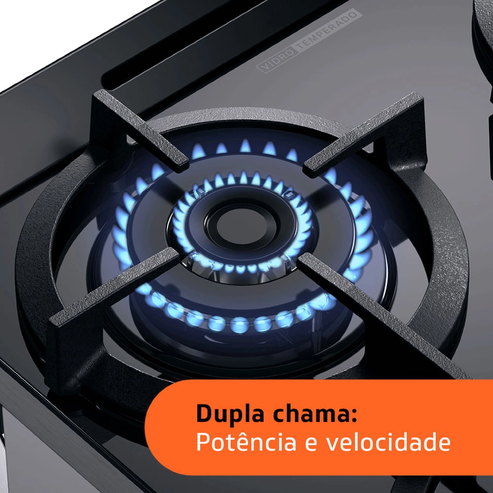 Fogão Brastemp 4 Bocas Inox com mesa de vidro, dupla chama e grill elétrico - BFO4VBR 220V