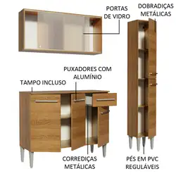 Cozinha Compacta Madesa Emilly Force com Armário, Balcão e Paneleiro Rustic Cor:Rustic