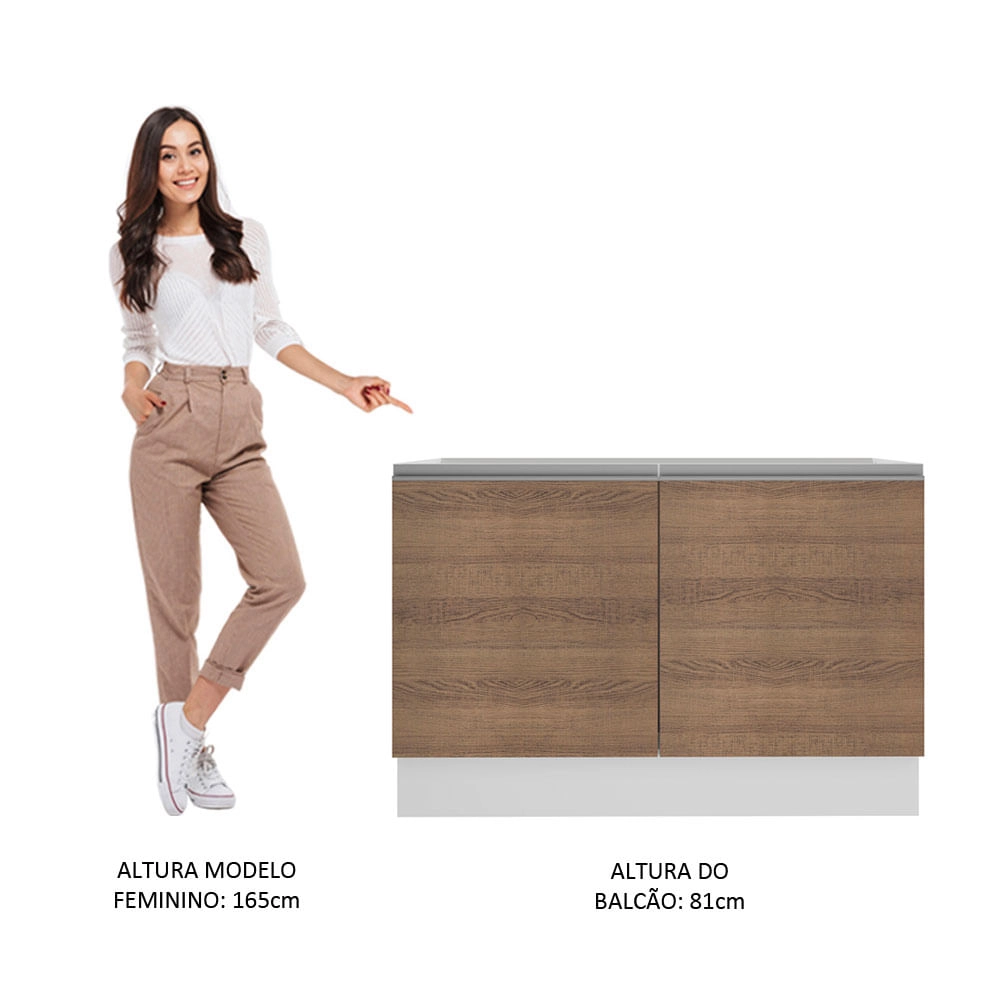 Balcão Gabinete de Pia Madesa Glamy 120 cm 2 Portas Branco/Rustic Cor:Branco/Rustic