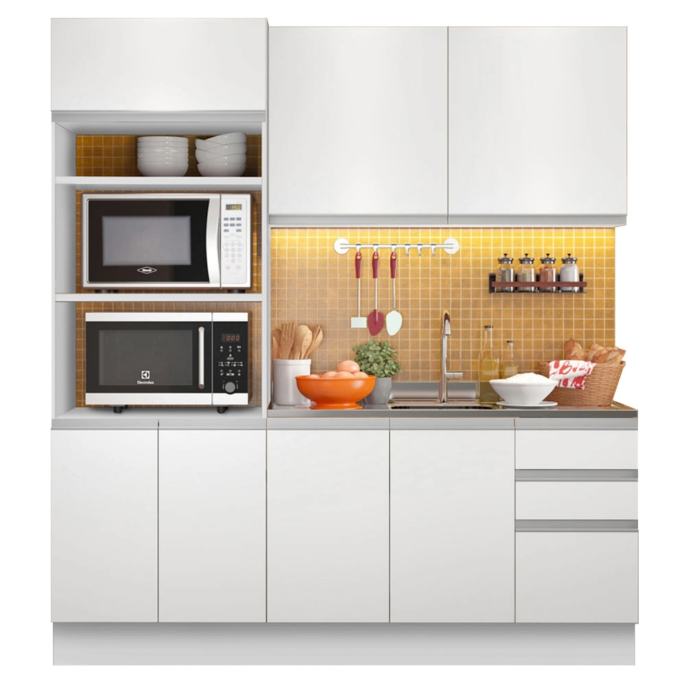 Cozinha Compacta Madesa Laura 7 Portas 3 Gavetas (Sem Tampo e Pia) Branco Cor:Branco