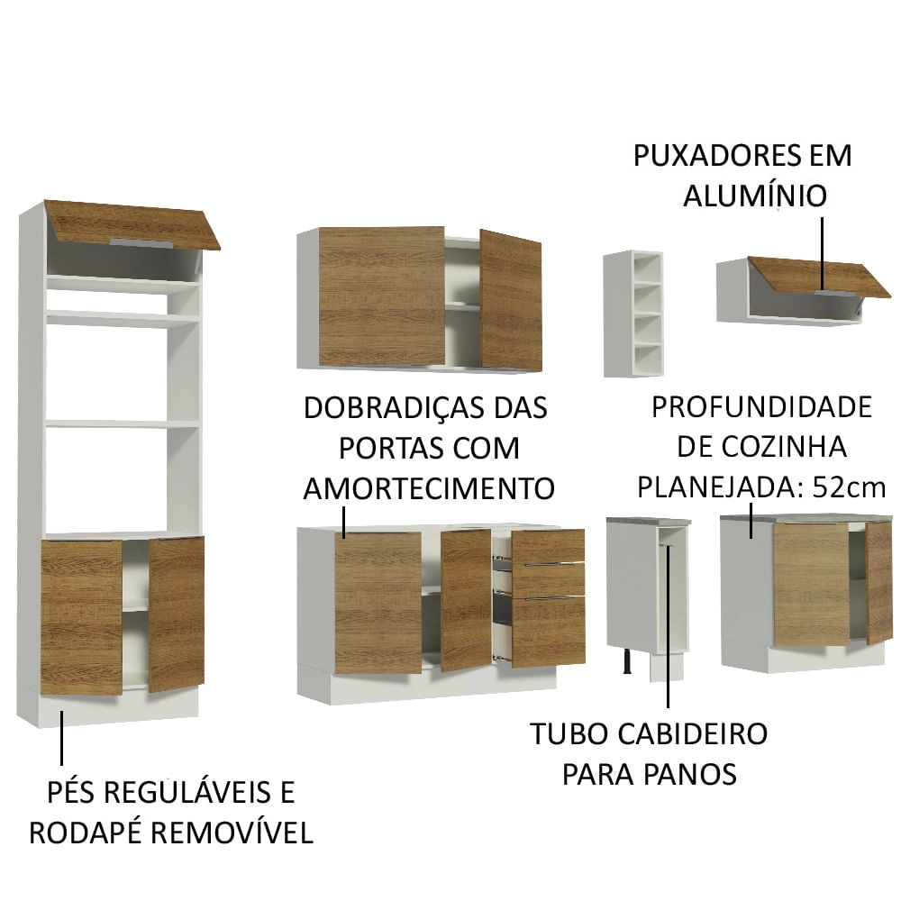 Cozinha Completa Madesa Stella 290001 com Armário e Balcão Branco/Rustic Cor:Branco/Rustic