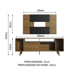 Rack Madesa Cancun e Painel para TV até 58 Polegadas com Pés - Rustic/Preto 5ZC1 Cor:Rustic/Preto