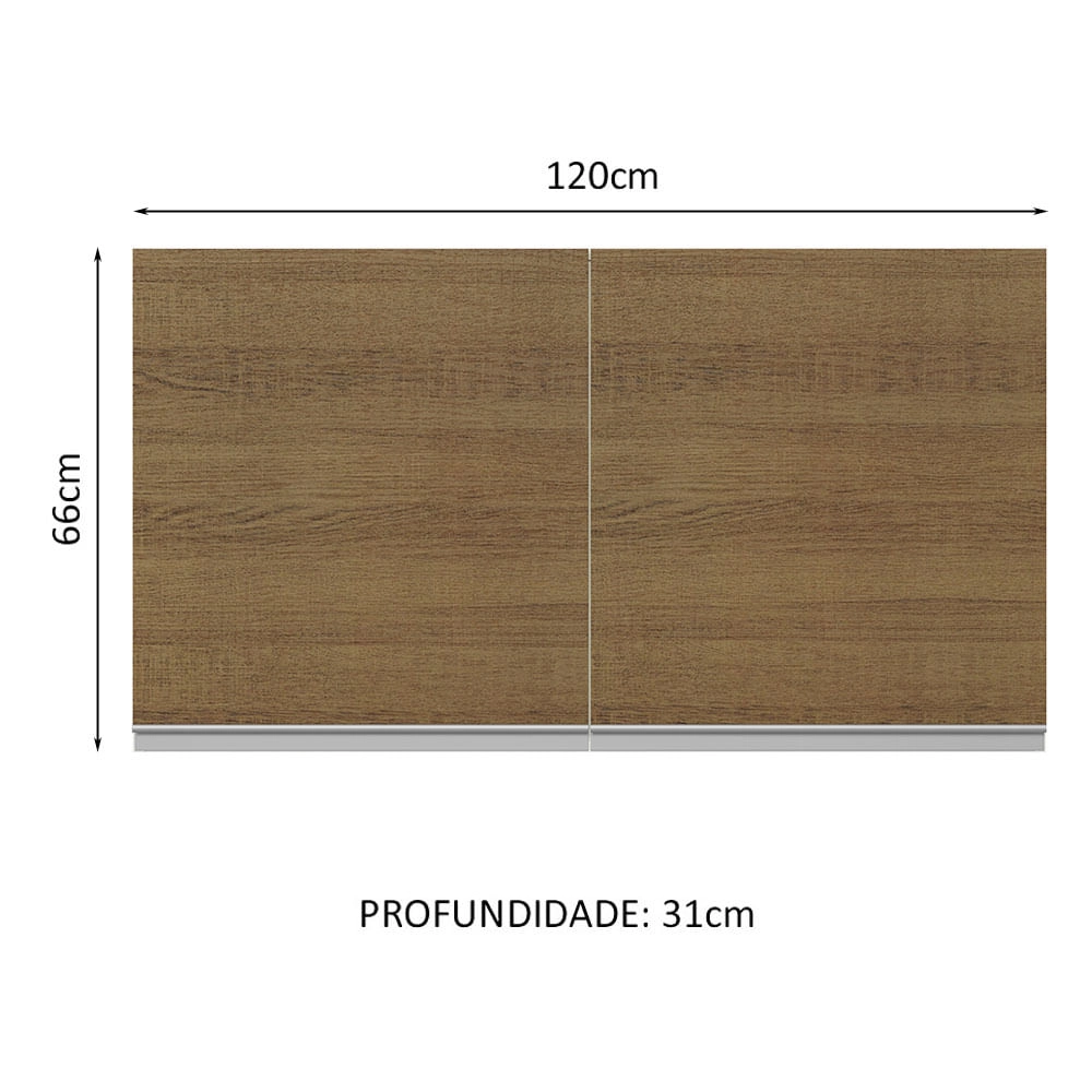 Armário Aéreo Madesa Acordes 100% MDF 120 cm 2 Portas Branco/Rustic Cor:Branco/Rustic