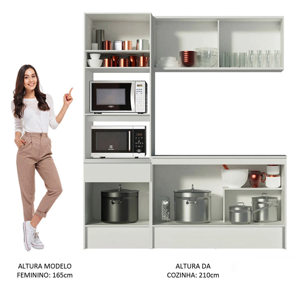 Cozinha Compacta Madesa Diamante com Armário, Balcão e Tampo Branco Cor:Branco