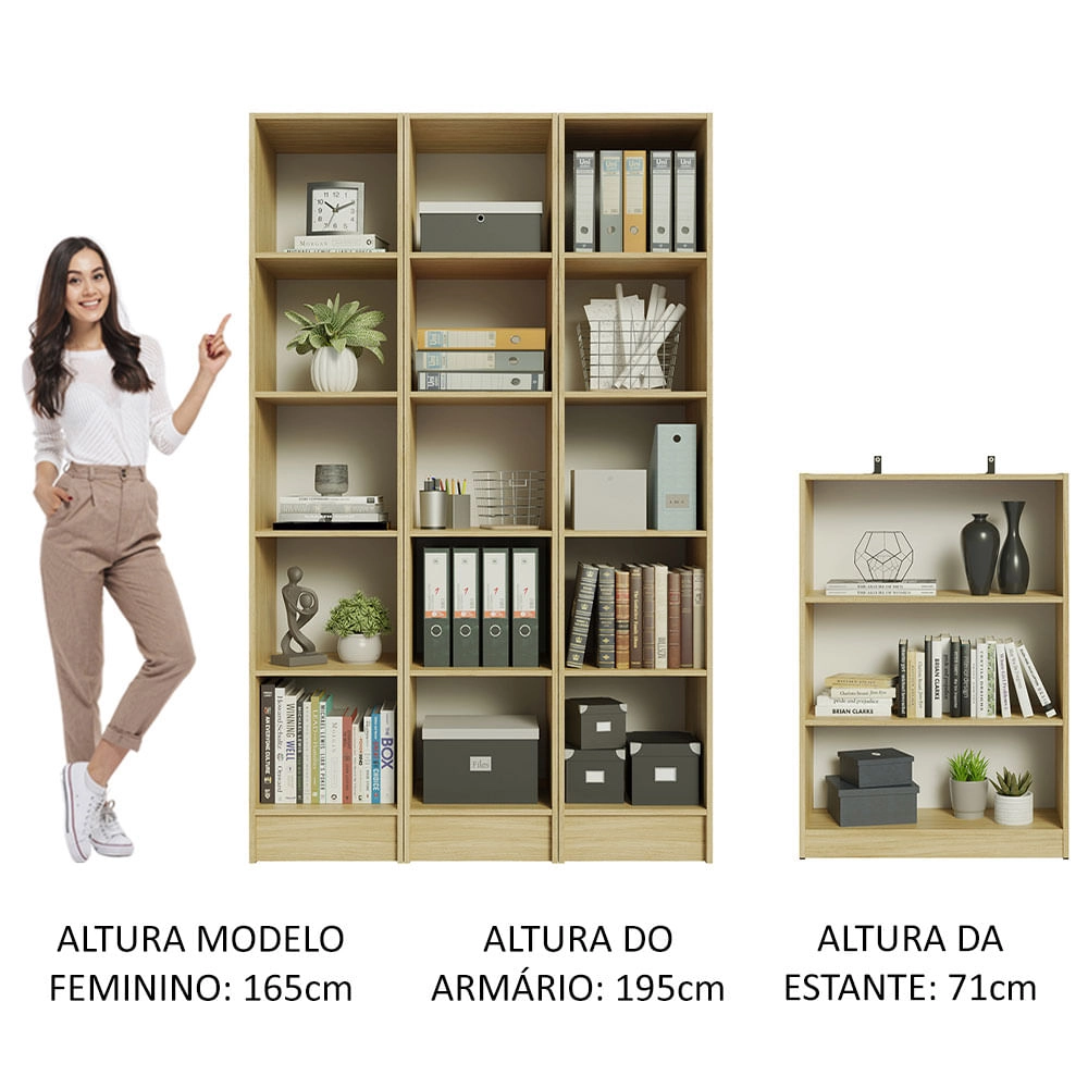 Conjunto Escritório Home Office Madesa 2 Estantes + 2 Armários Carvalho Cor:Carvalho