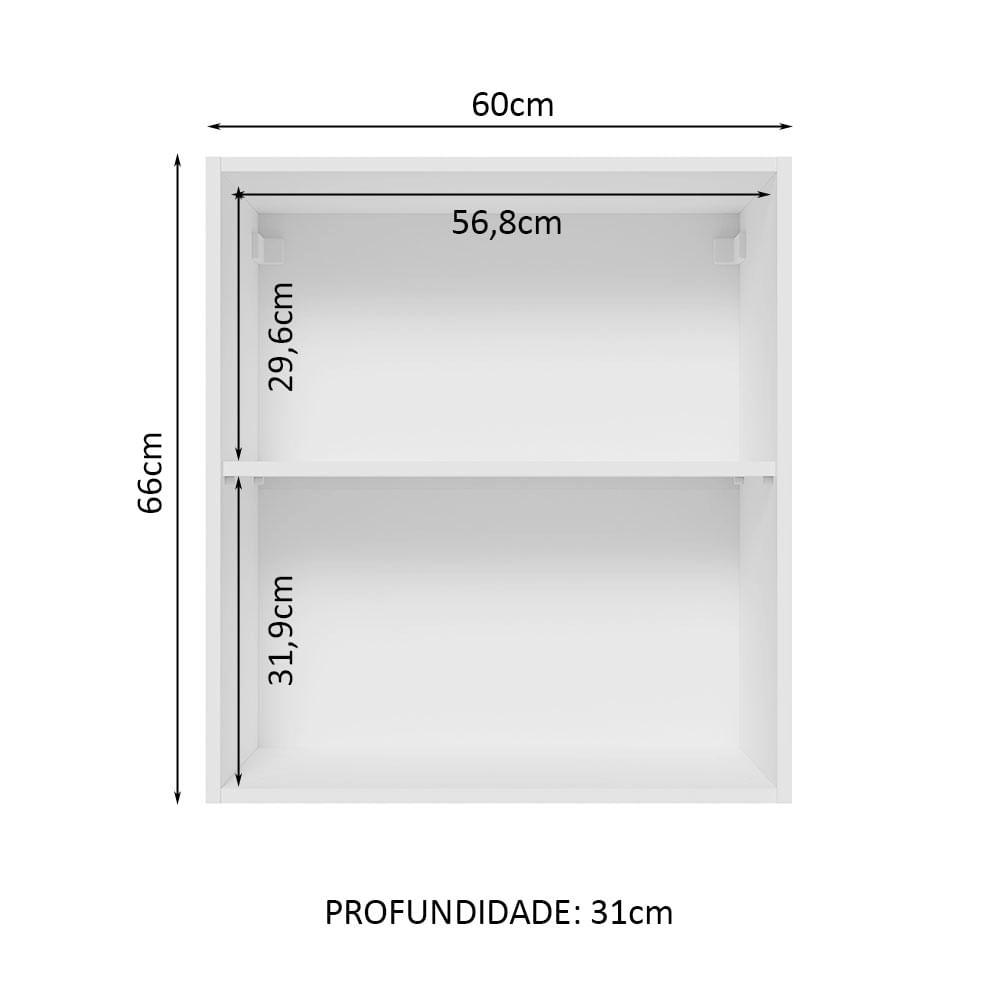 Armário Aéreo Madesa Lux 60 cm 1 Porta Branco/Cinza Cor:Branco/Cinza