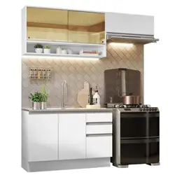 Armário de Cozinha Compacta 200cm Branco Glamy Madesa 08 Cor:Branco