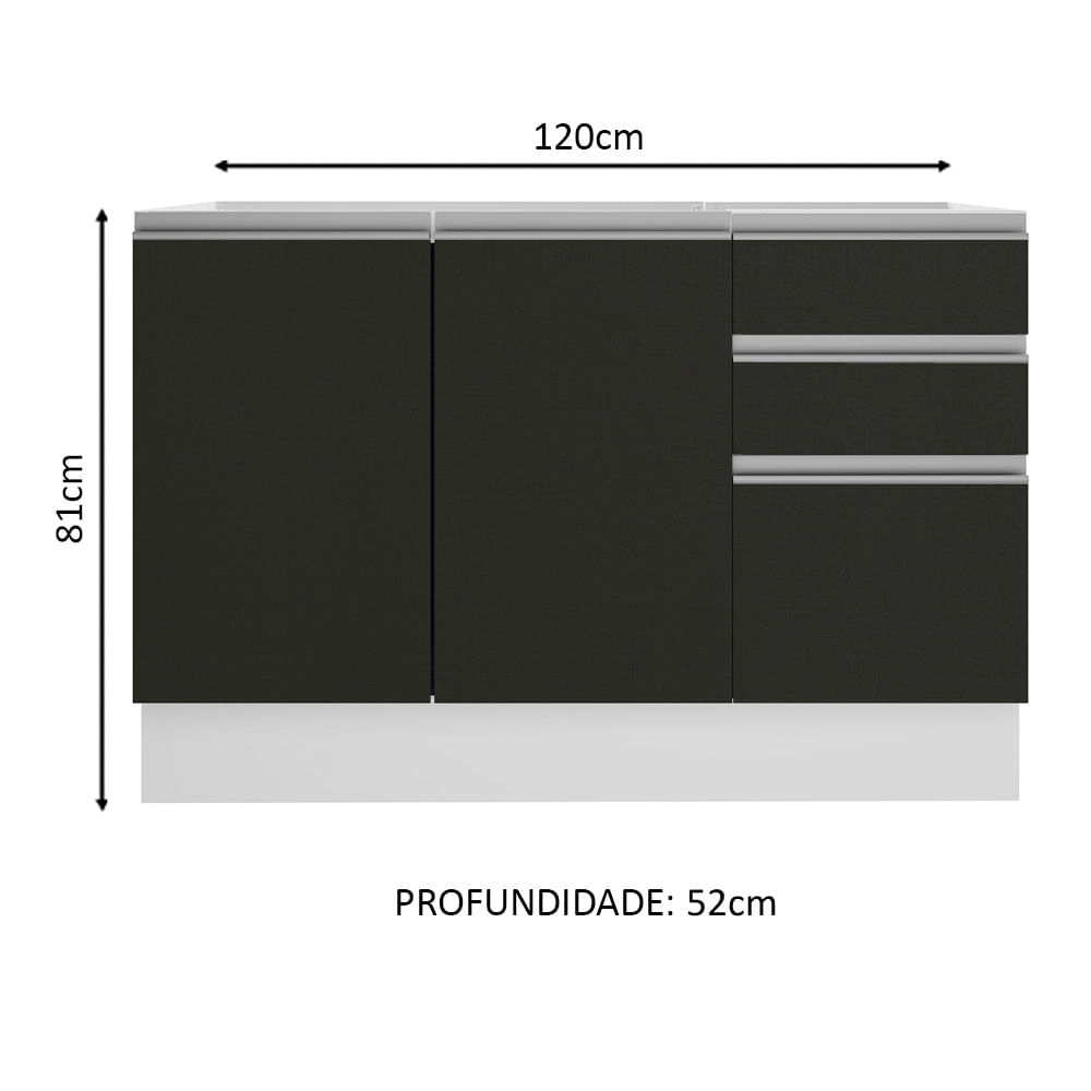 Balcão Gabinete de Pia Madesa Glamy 120 cm 2 Portas e 3 Gavetas Branco/Preto Cor:Branco/Preto