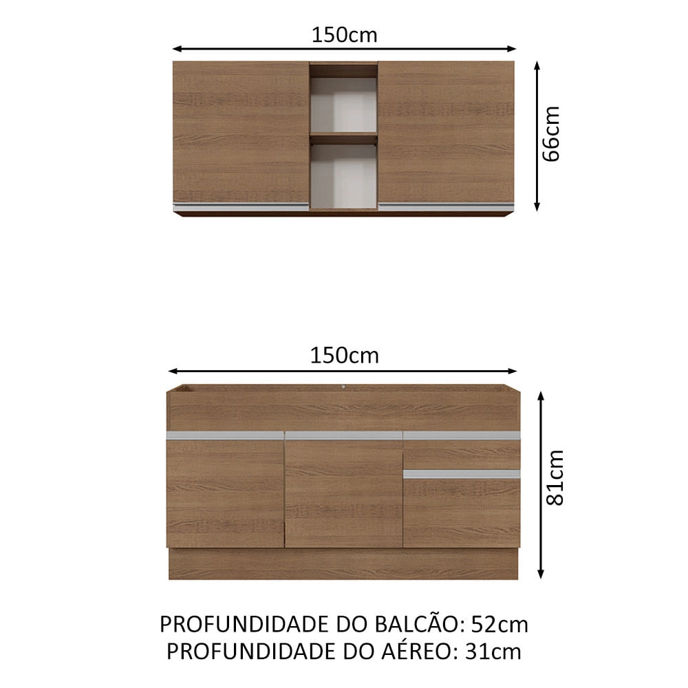 Cozinha Compacta Madesa Glamy 150002 com Armário e Balcão (Sem Tampo e Pia) Rustic Cor:Rustic