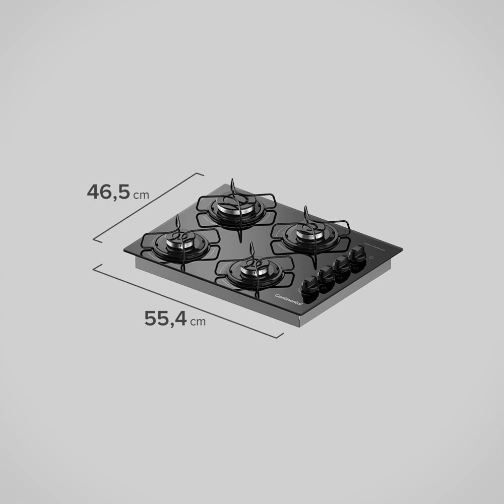 Cooktop 4 Bocas Continental a Gás de Vidro  Temperado Preto (KC4GP) Bivolt