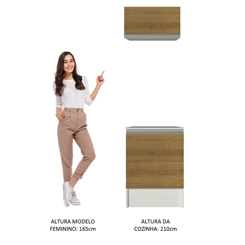 Kit Área de Serviço Madesa Topazio 60 cm com Armário e Balcão Branco/Rustic Cor:Branco/Rustic