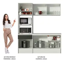 Cozinha Compacta Madesa Diamante Pop com Armário, Balcão e Tampo Branco/Preto Cor:Branco/Preto