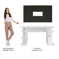 Mesa para Computador Gamer e Painel até 58 Madesa Branco/Preto Cor:Branco/Preto