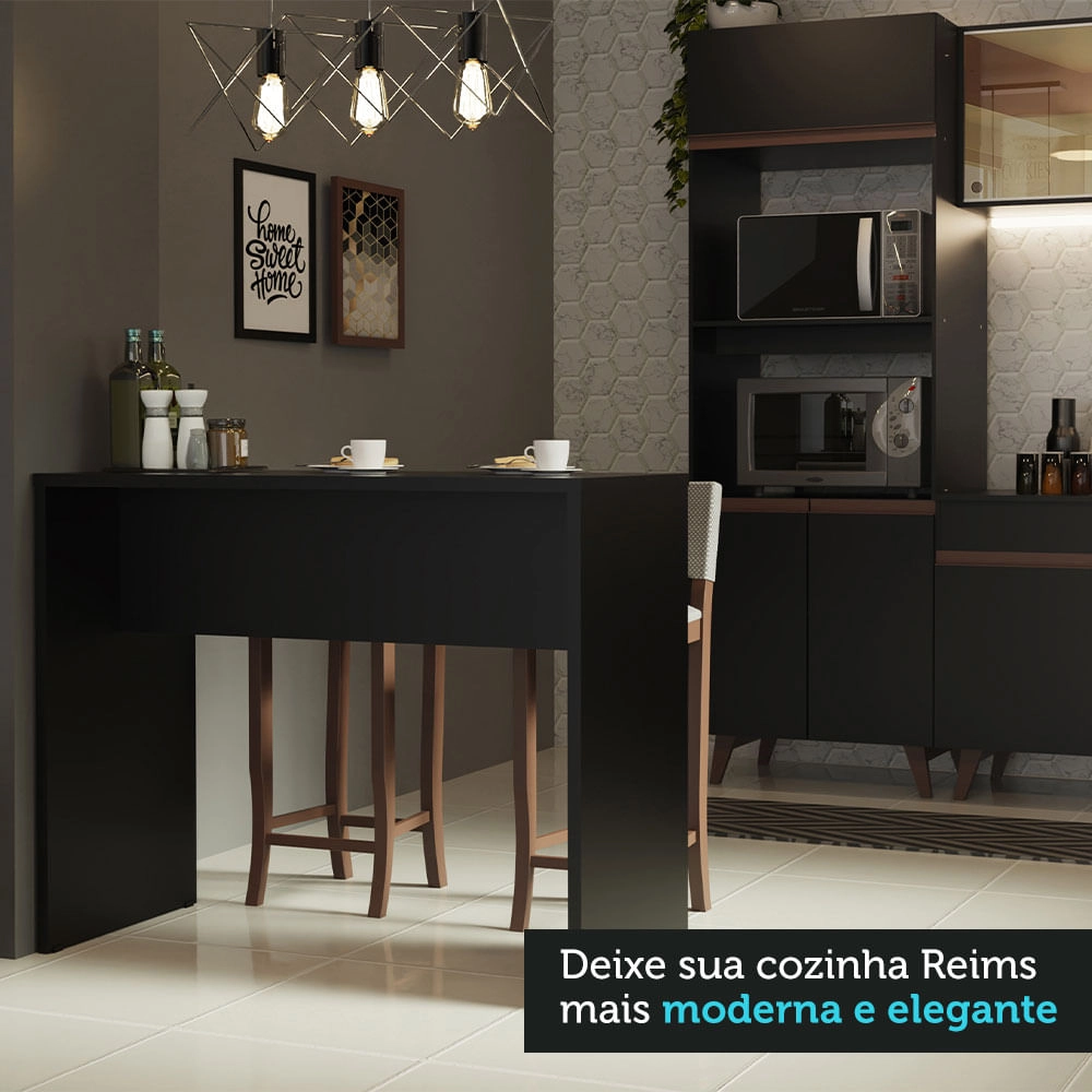 Bancada para Cozinha Reims Madesa 115 cm Preto Cor:Preto