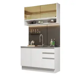 Cozinha Compacta Madesa Glamy 120002 com Armário e Balcão (Sem Tampo e Pia) Branco Cor:Branco