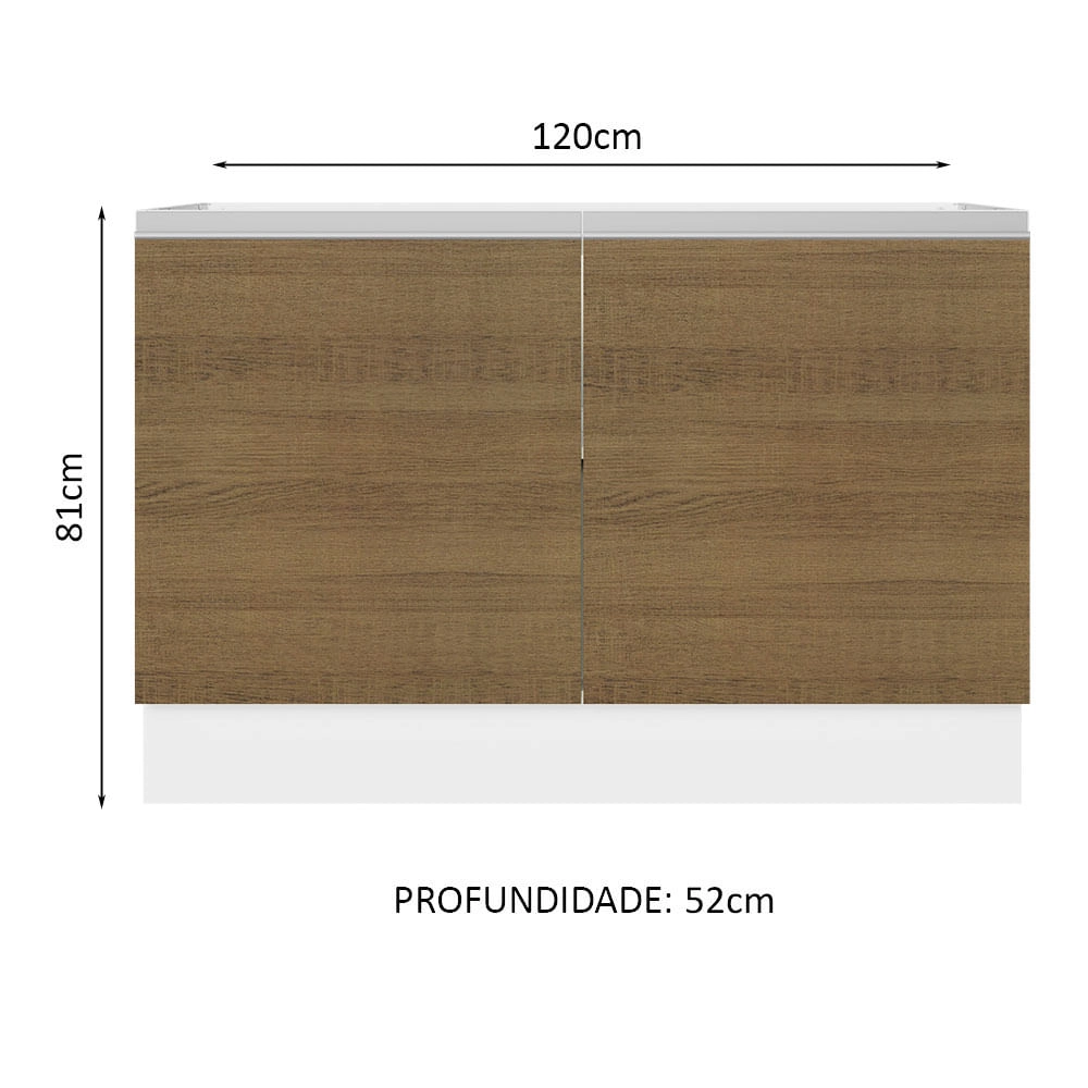 Balcão Gabinete de Pia Madesa Acordes 100% MDF 120 cm 2 Portas Branco/Rustic Cor:Branco/Rustic