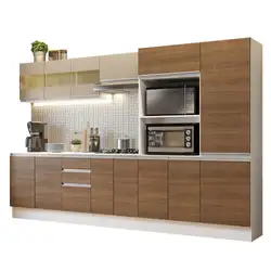 Armário de Cozinha Completa 100% MDF 300cm Branco/Rustic/Crema Smart Madesa 02 Cor:Branco/Rustic/Crema