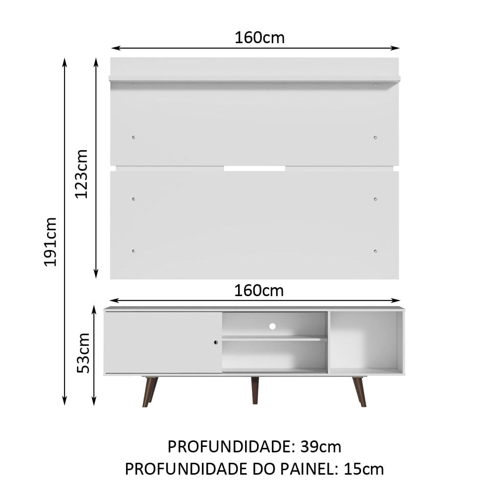 Rack Madesa Dubai e Painel para TV até 65 Polegadas com Pés Branco/Rustic Cor:Branco/Branco/Rustic