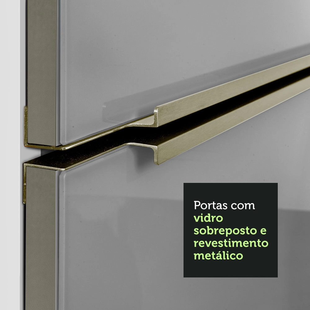 Cozinha Compacta Madesa Lux com Armário e Balcão 5 Portas 3 Gavetas Branco/Cinza Cor:Branco/Cinza