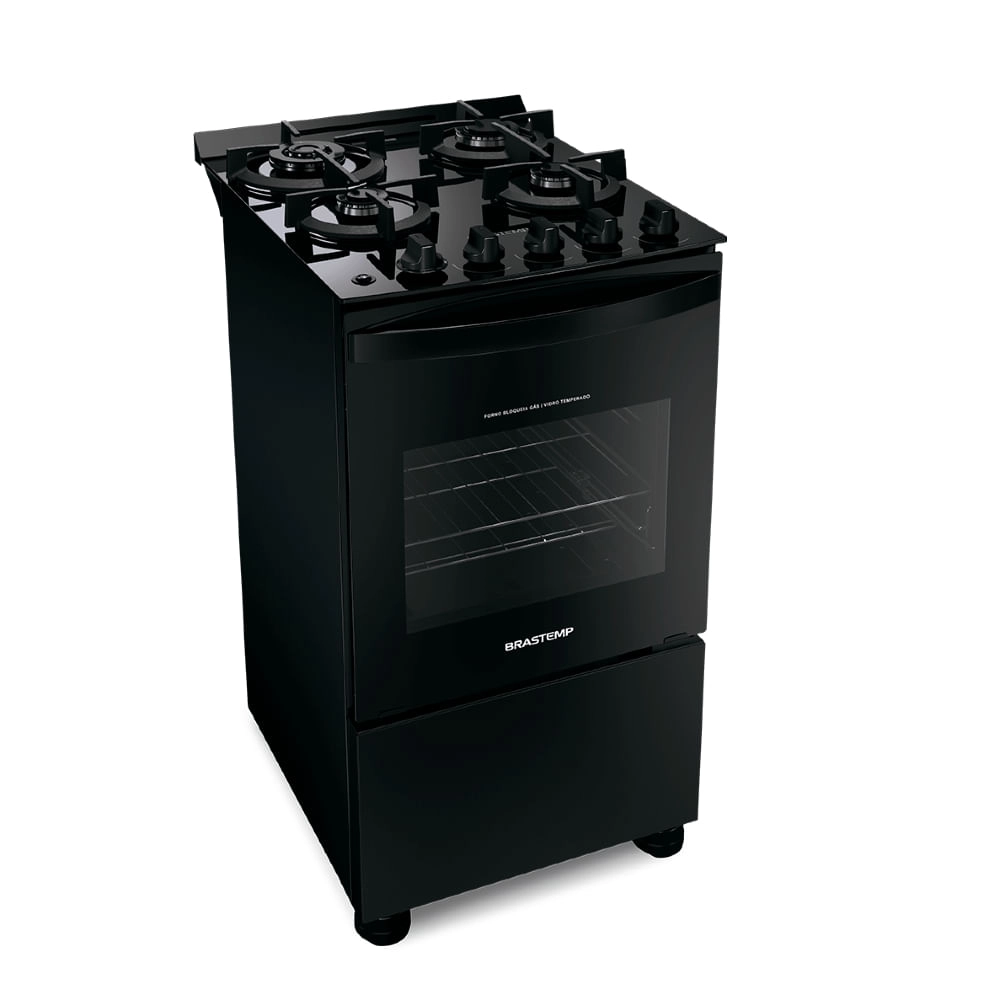 Fogão Brastemp 4 Bocas Preto com mesa de vidro e dupla chama  - BFO4XAE Bivolt