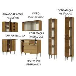 Cozinha Completa de Canto Madesa Emilly Self com Balcão, Armário Vidro e Paneleiro Rustic Cor:Rustic