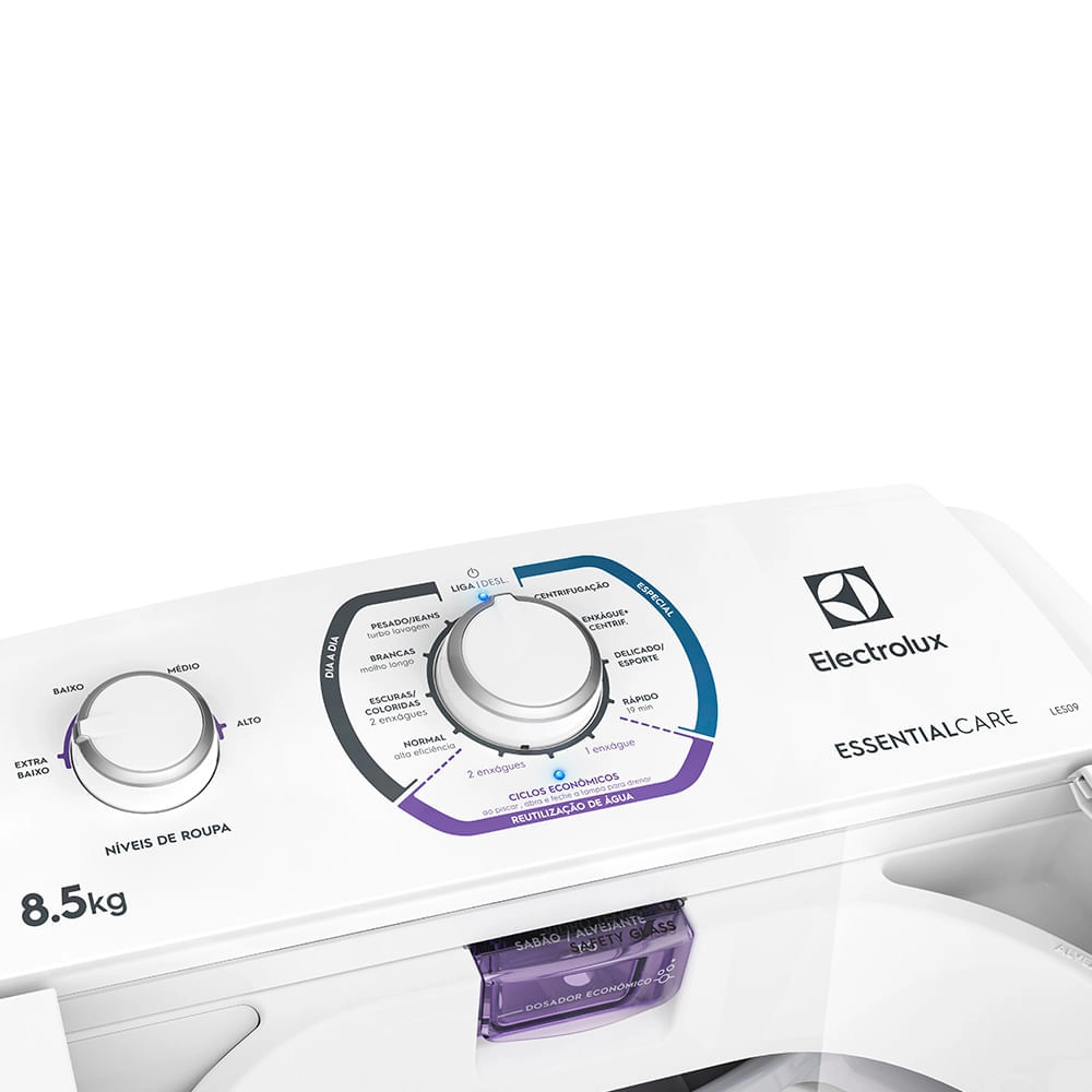 Máquina de Lavar 8,5kg Electrolux Essential Care com Diluição Inteligente e Filtro Fiapos (LES09) 220V