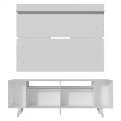 Rack Madesa Cancun com Pés e Painel para TV até 65 Polegadas Branco/Rustic 9B09 Cor:Branco/Rustic/Branco