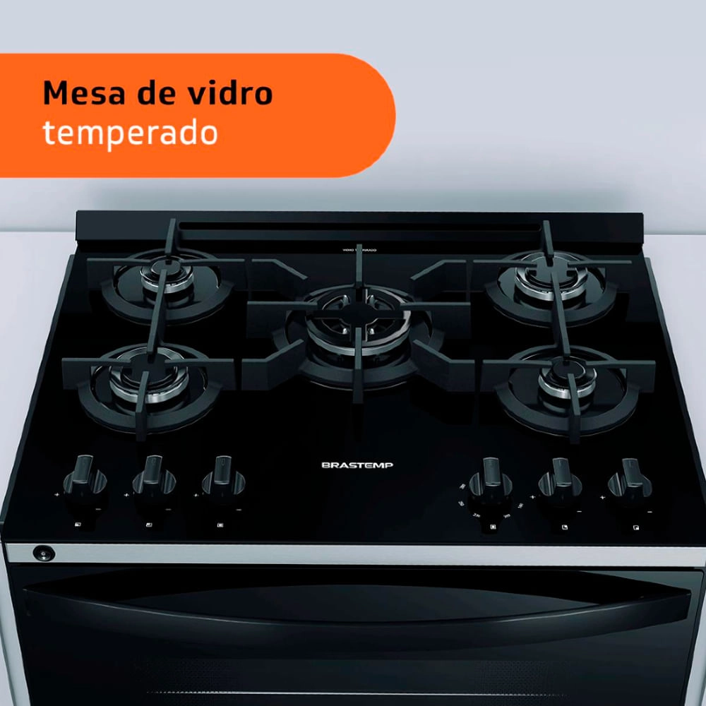 Fogão Brastemp 5 Bocas de Embutir Preto com Mesa De Vidro e Turbo Chama - BYS5VCE Bivolt