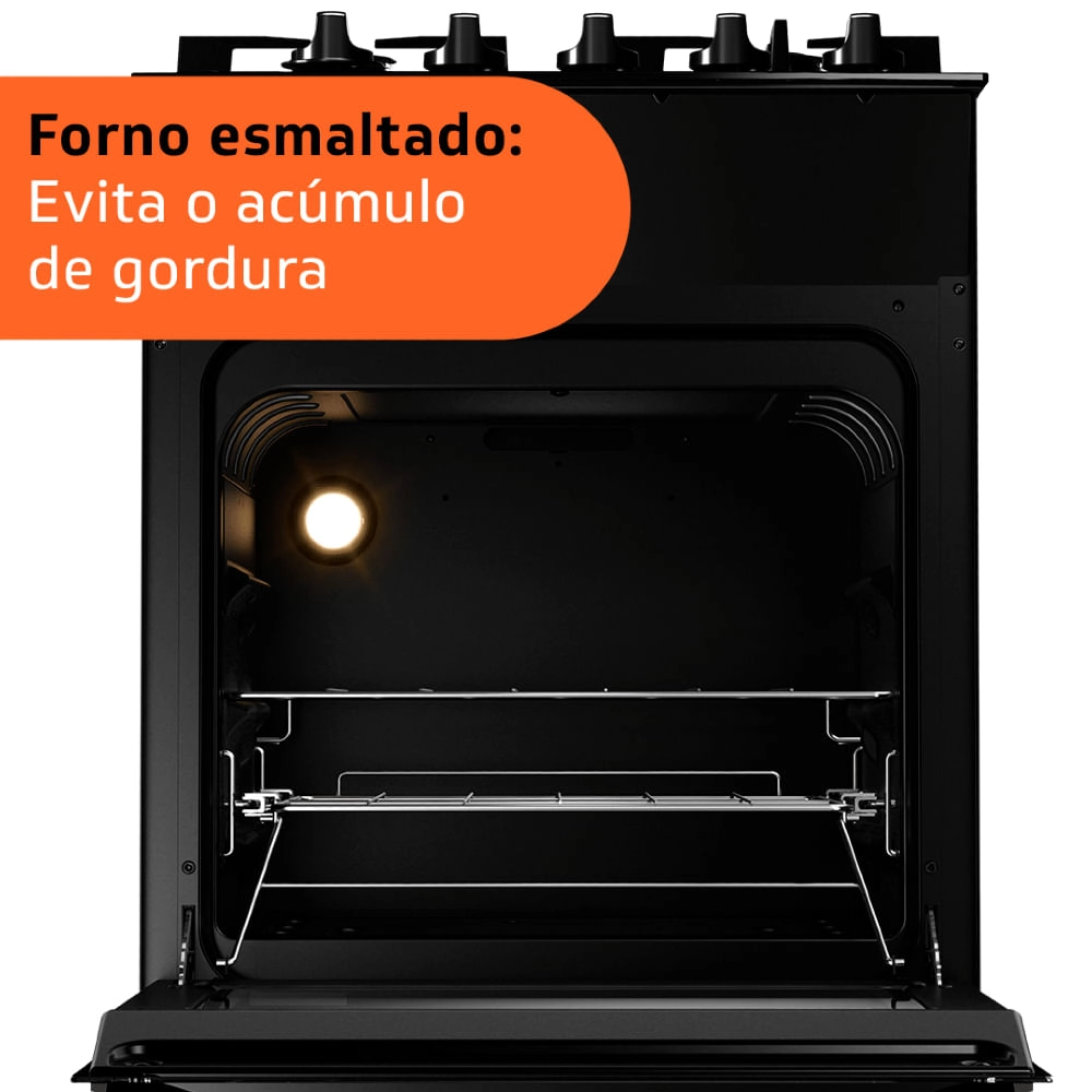 Fogão Brastemp 4 Bocas Preto com mesa de vidro e dupla chama  - BFO4XAE Bivolt