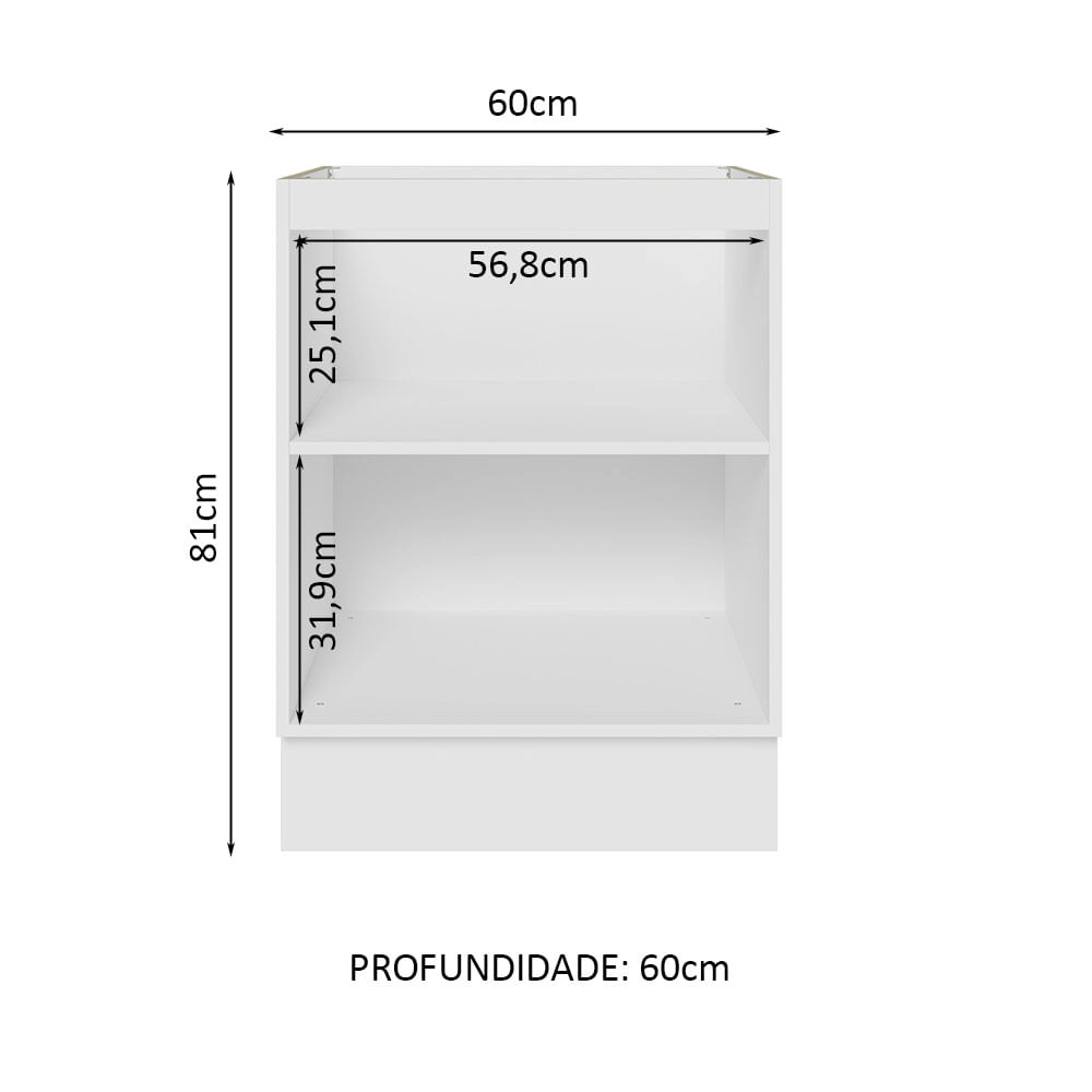 Balcão Madesa Lux 60 cm 1 Porta Branco/Preto Cor:Branco/Preto