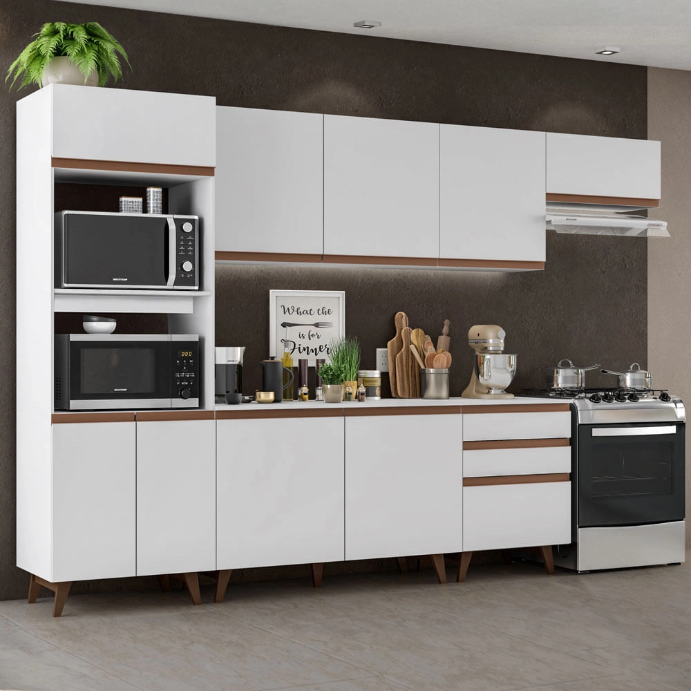 Cozinha Completa Madesa Reims 320001 com Armário e Balcão Branco Cor:Branco