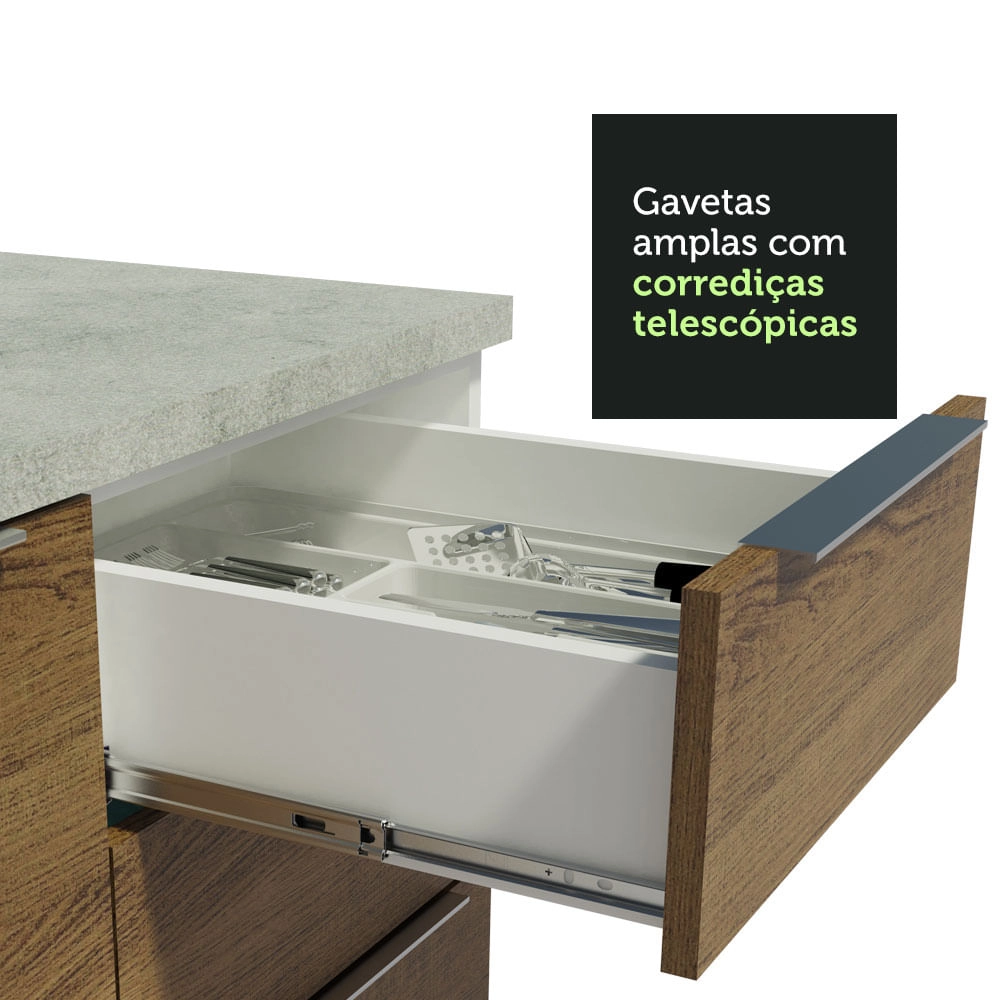 Cozinha Completa Madesa Stella 290001 com Armário e Balcão Branco/Rustic Cor:Branco/Rustic