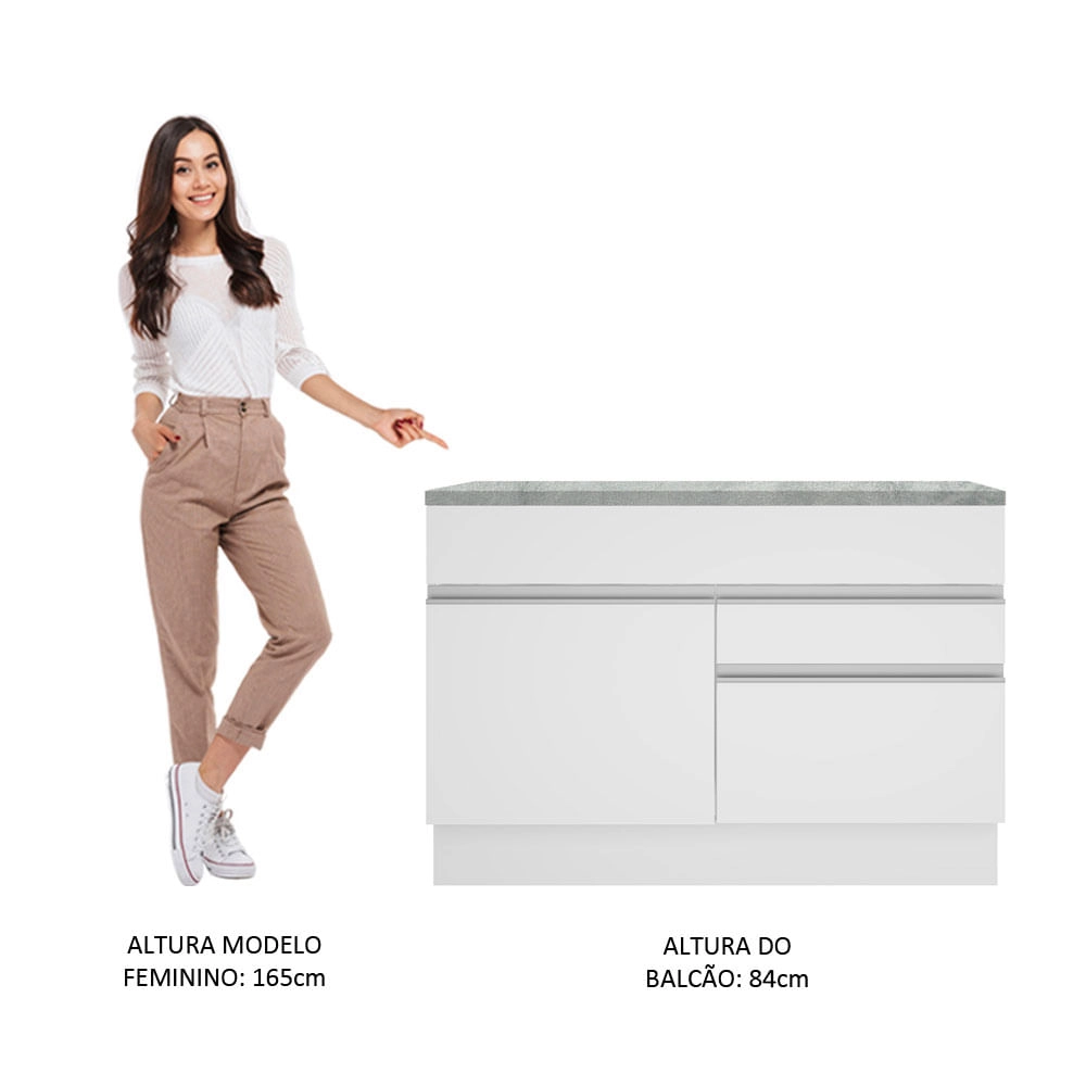 Balcão de Pia Madesa Glamy 120 cm 1 Porta e 2 Gavetas (Com Tampo) Branco Cor:Branco