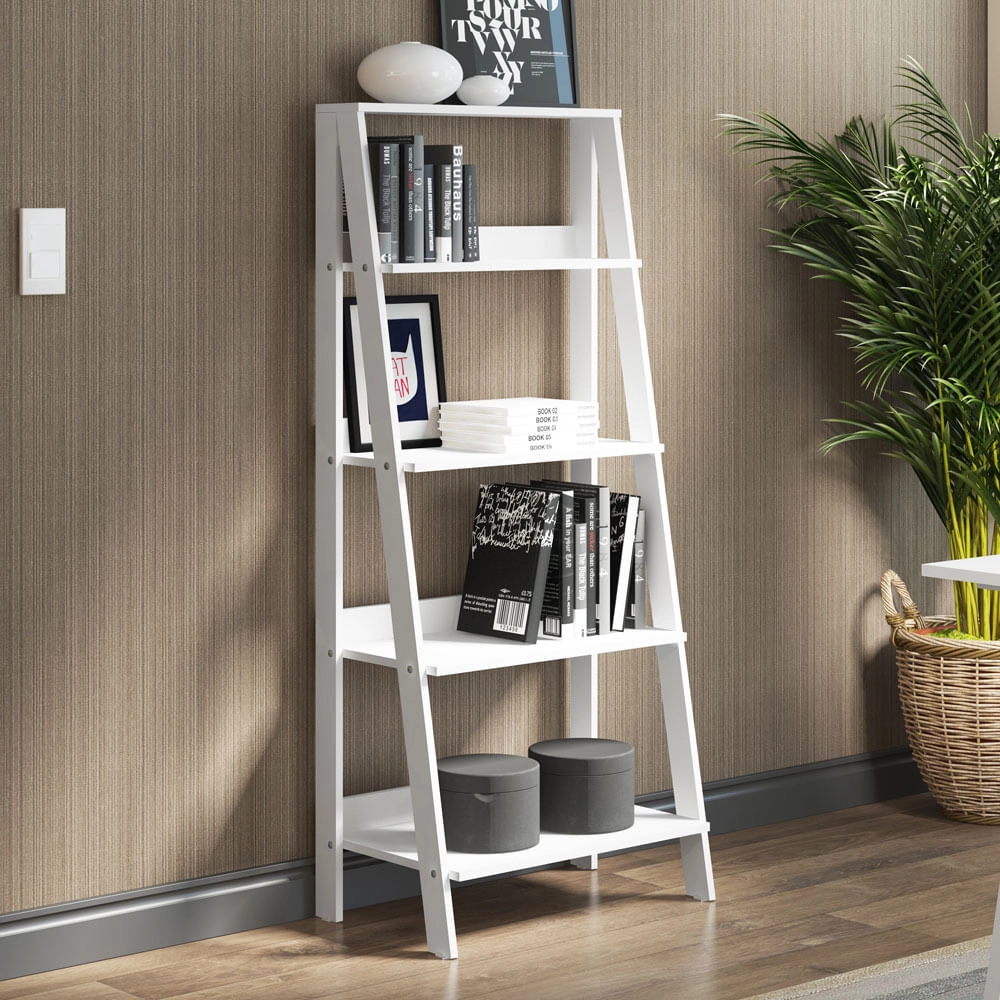 Estante Escada para Livros com 4 Prateleiras Madesa Branco Cor:Branco