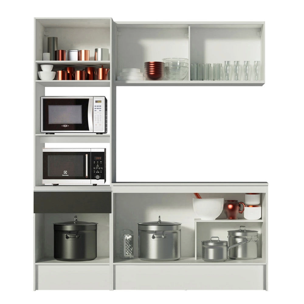 Cozinha Compacta Madesa Diamante Pop com Armário, Balcão e Tampo Branco/Preto Cor:Branco/Preto