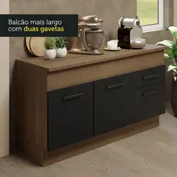 Cozinha Compacta Madesa Agata 150001 com Armário e Balcão (Com Tampo) Rustic/Preto Cor:Rustic Preto