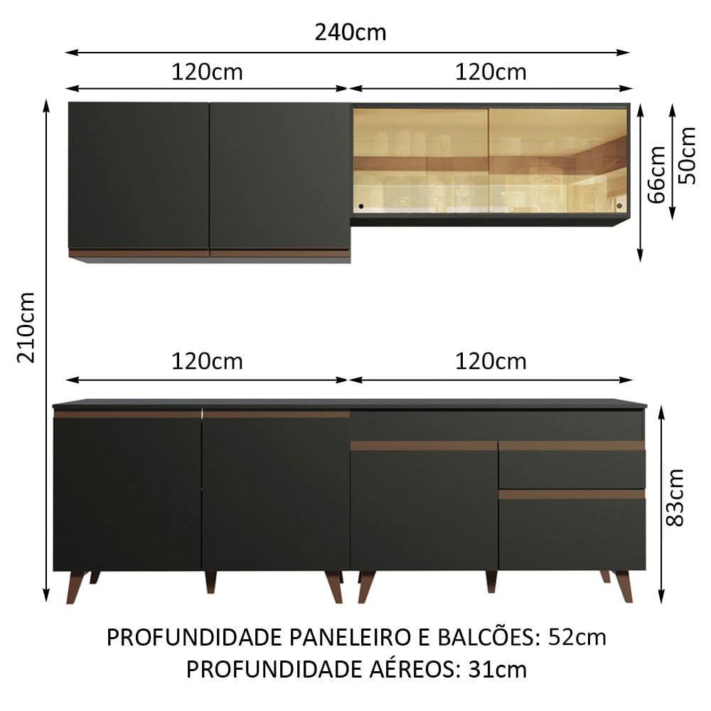 Cozinha Completa Madesa Reims 240001 com Armário e Balcão Preto Cor:Preto