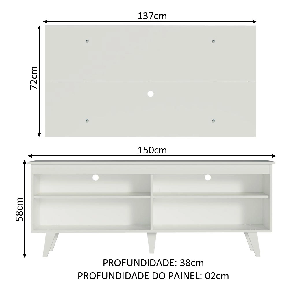 Rack Madesa Udine e Painel para TV até 55 Polegadas com Pés Branco Cor:Branco