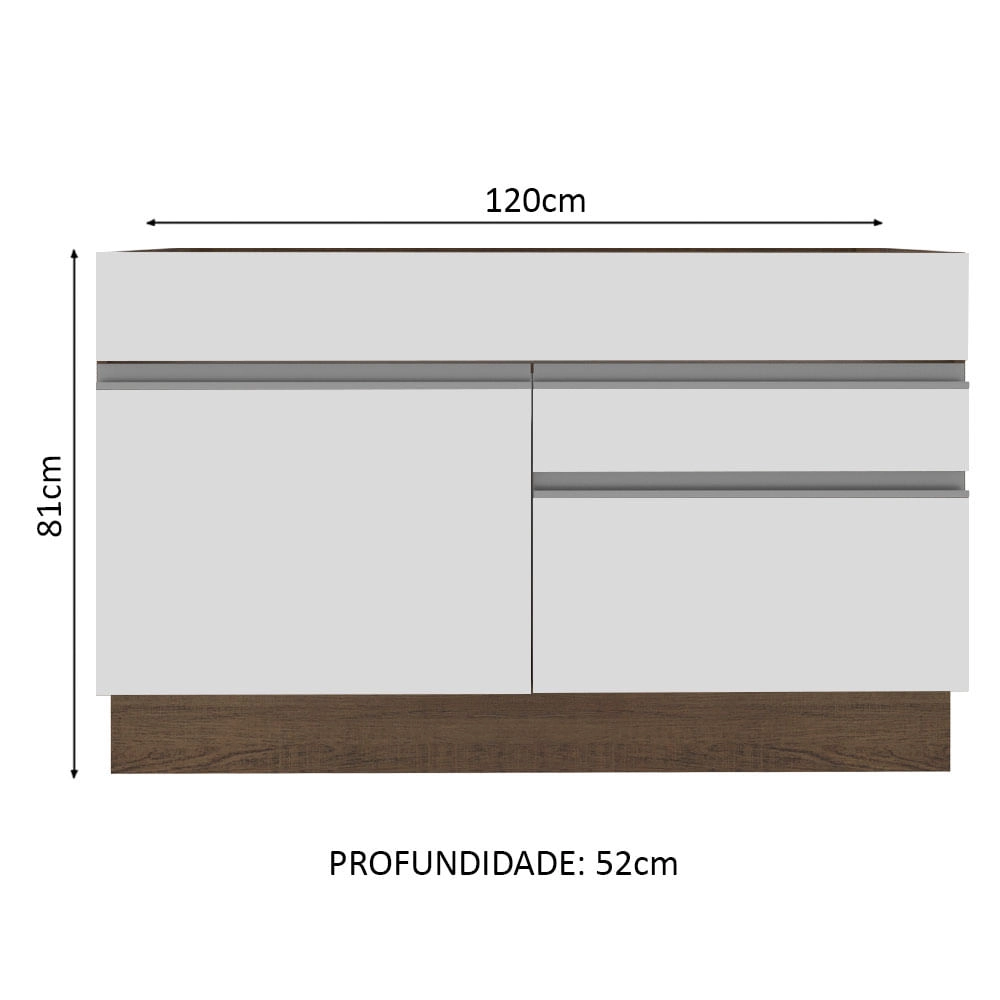 Balcão Gabinete de Pia Madesa Glamy 120 cm 1 Porta 2 Gavetas Rustic/Branco Cor:Rustic/Branco