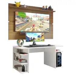 Mesa para Computador Gamer e Painel TV Madesa Branco/Rustic Cor:Branco/Rustic