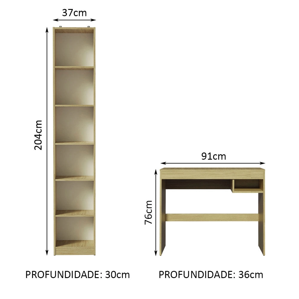 Escrivaninha Madesa Rubi + Estante Livreiro 6906 Carvalho Cor:Carvalho