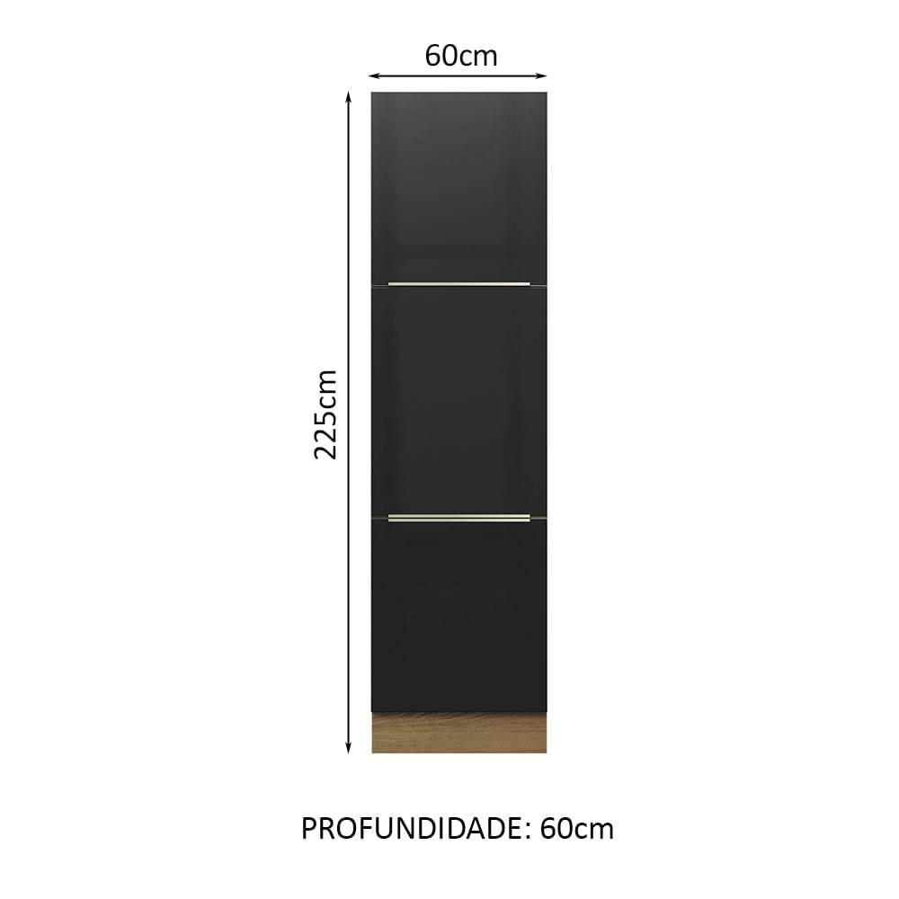 Paneleiro Madesa Lux 60 cm 3 Portas Rustic/Preto Cor:Rustic/Preto